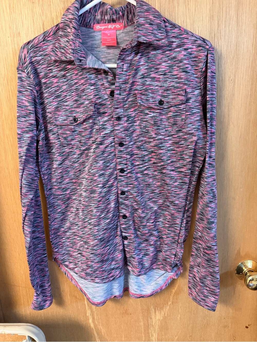 Cowgirl Tuff Pink Heathered Button-Front Rodeo shirt